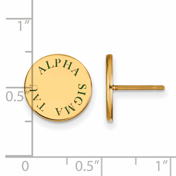 Sterling Gold-plated Alpha Sigma Tau Sorority Text Color Enamel Post Earrings - Picture 2 of 2